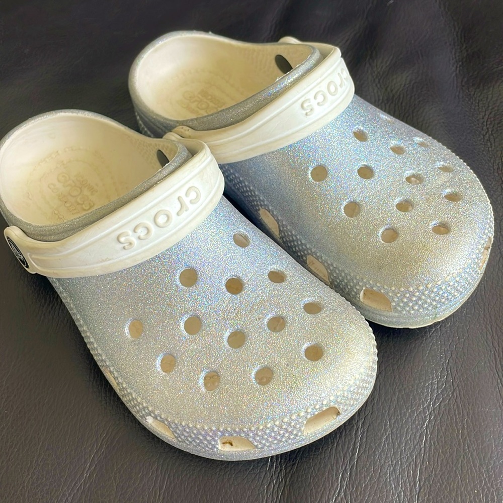 Girls size 13 crocs silver glitter